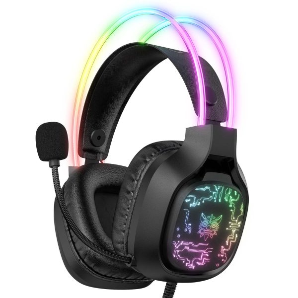 ONIKUMA X22 Negro USB + 3.5mm Cool RGB Dynamic Light Wired Auriculares de Juego con Micrófono, Cable 1.8m Negro