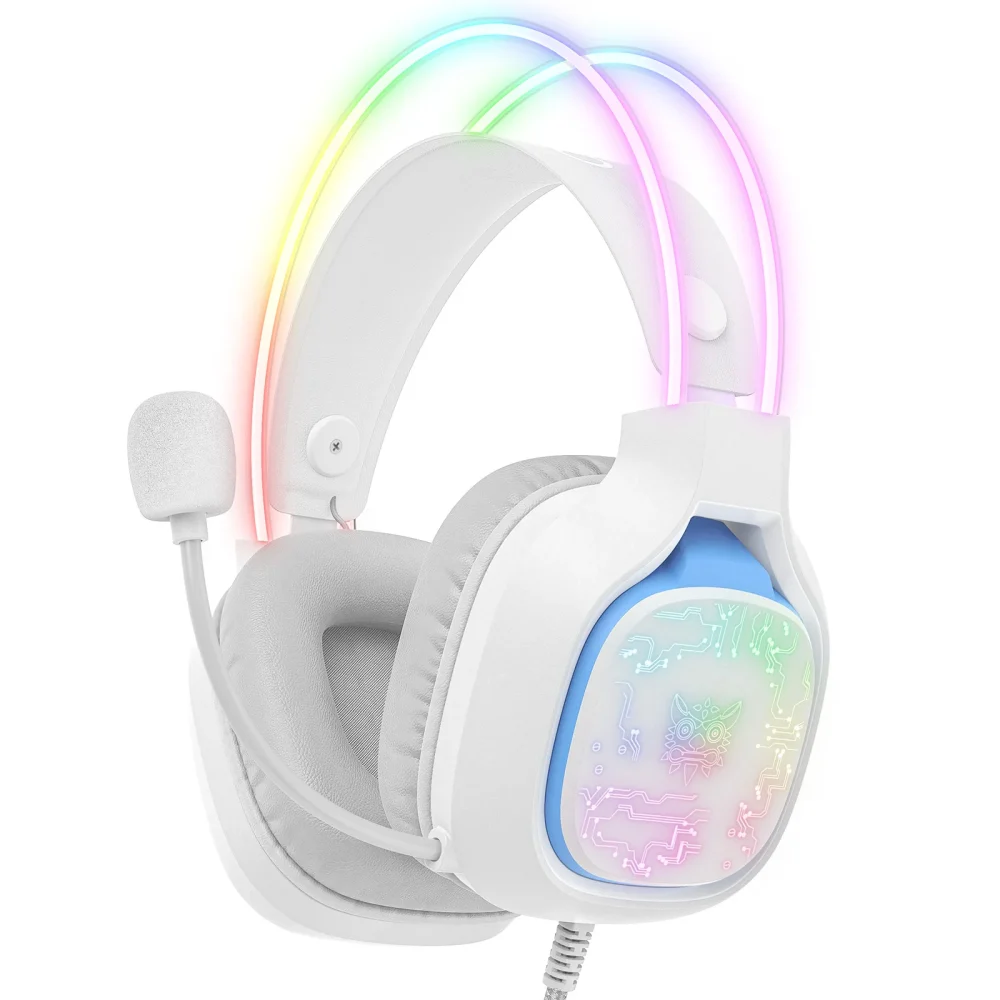 ONIKUMA X22 Blanco USB + 3.5mm Cool RGB Dynamic Light Wired Auriculares de Juego con Micrófono, Cable 1.8m Negro