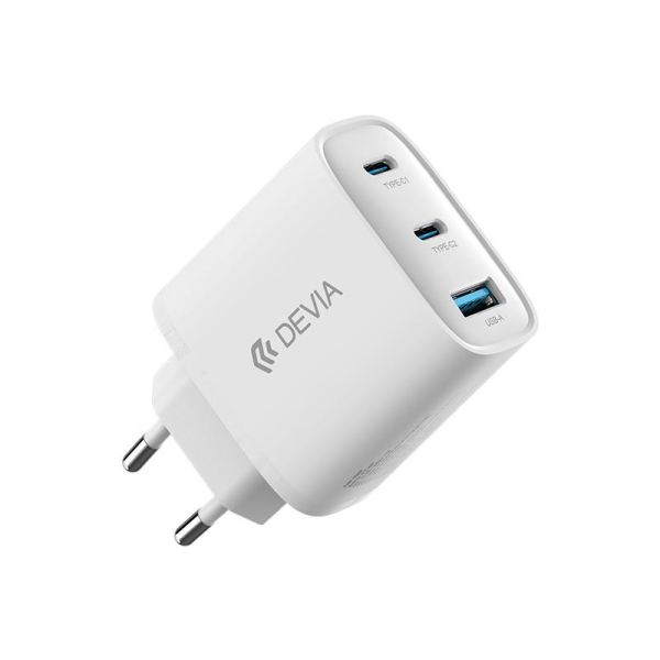 Kit Cargador Devia 65W GaN Carga Rápida 3 Puertos mas Cable C a C