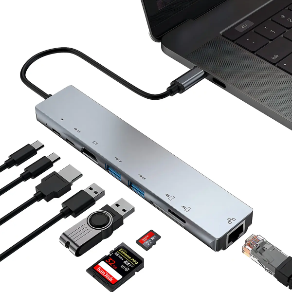 Adaptador Multipuerto USB-C 8 en 1 Profesional con HDMI 4K