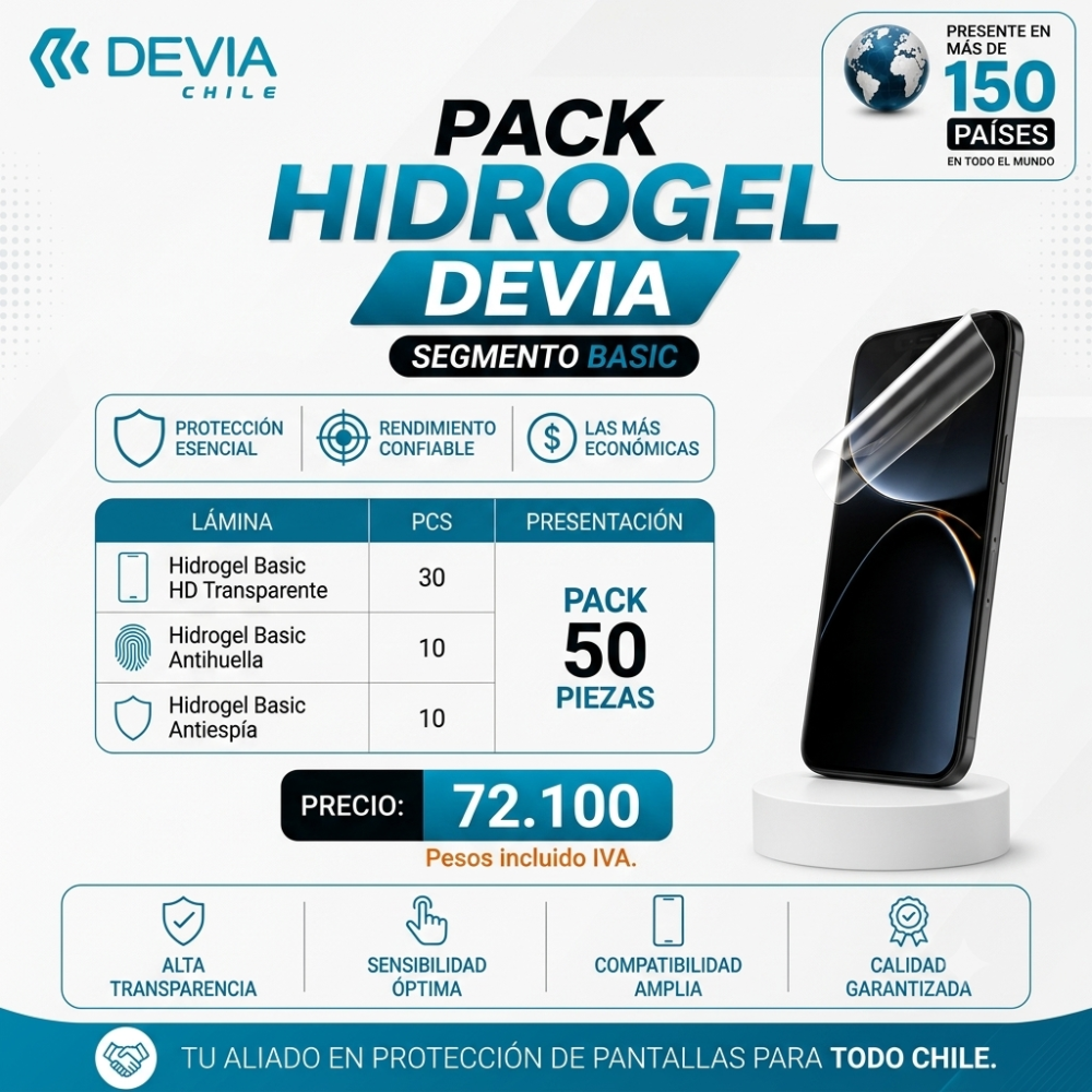 PACK HIDROGEL DEVIA BASIC - 50 PIEZAS