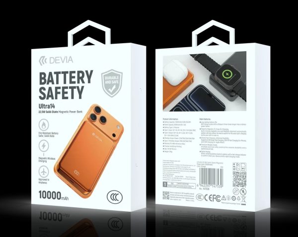 Power Bank DEVIA Serie Ultra12 PD 22,5 W magnética con cable integrado (10 000 mAh) - Naranja