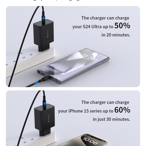 Devia Cargador 45W PD QC Con Cable Tipo C