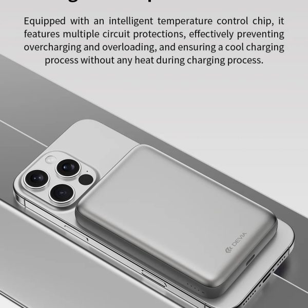 Power Bank magnético DEVIA serie Ultra12 con cable integrado, PD 22,5 W (10 000 mAh) - Gris