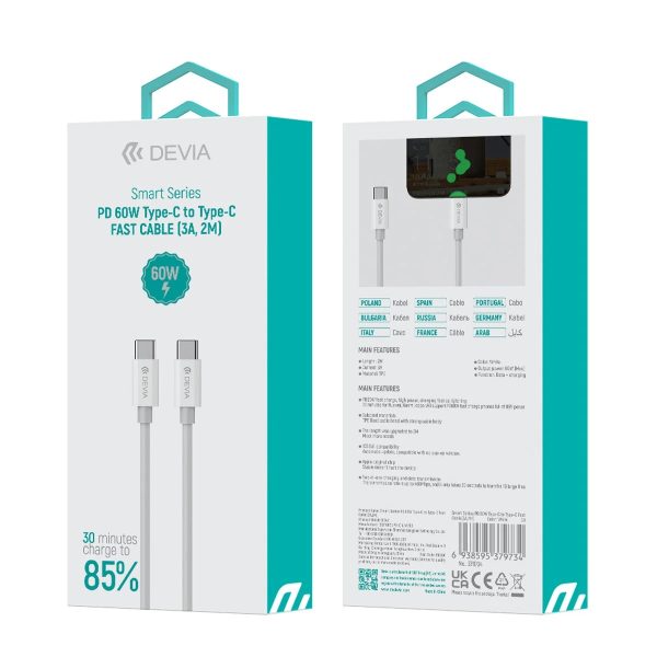 DEVIA Smart Series PD 60W Type-C to Type-C Fast Cable(3A,2M)