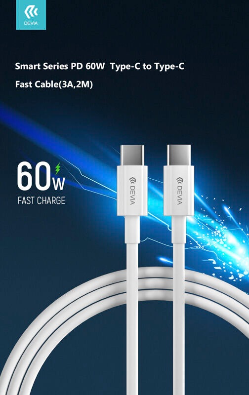 DEVIA Smart Series PD 60W Type-C to Type-C Fast Cable(3A,2M)