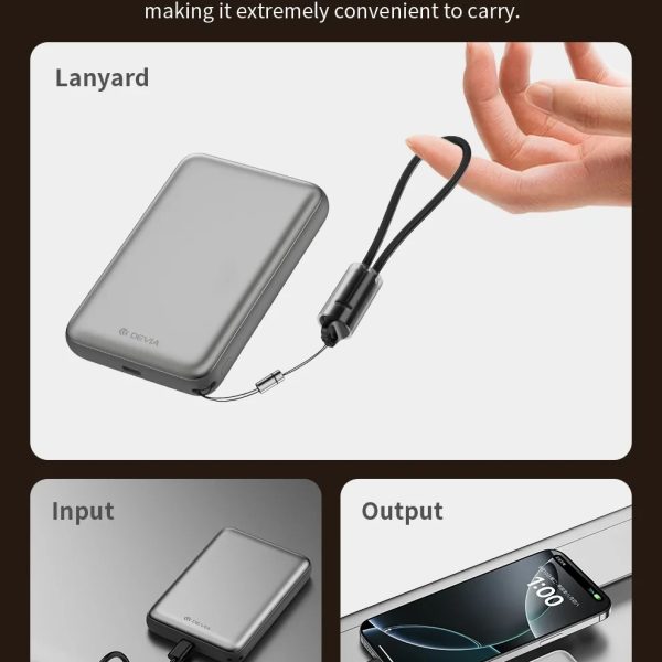 Power Bank magnético DEVIA serie Ultra12 con cable integrado, PD 22,5 W (10 000 mAh) - Gris