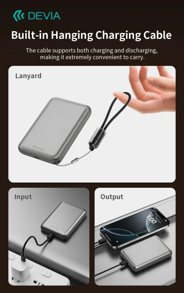 Power Bank magnético DEVIA serie Ultra12 con cable integrado, PD 22,5 W (10 000 mAh) - Gris