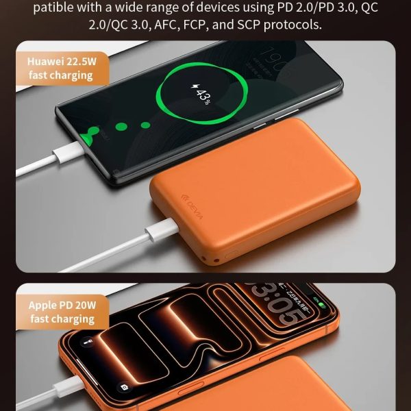 Power Bank DEVIA Serie Ultra12 PD 22,5 W magnética con cable integrado (10 000 mAh) - Naranja