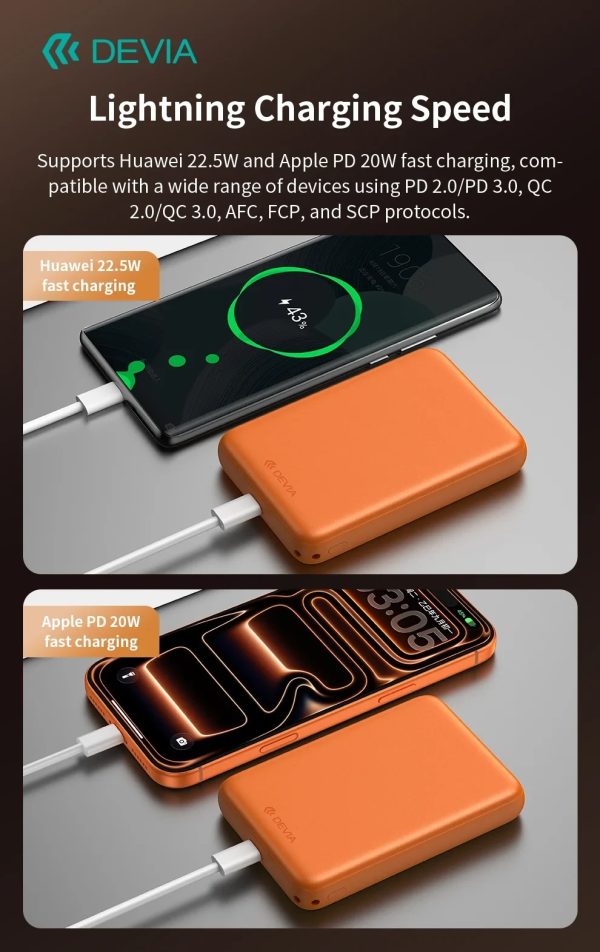 Power Bank DEVIA Serie Ultra12 PD 22,5 W magnética con cable integrado (10 000 mAh) - Naranja