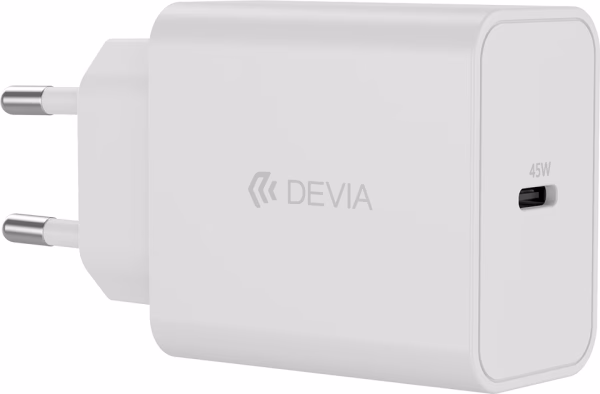 Devia Cargador 45W PD QC Con Cable Tipo C Blanco