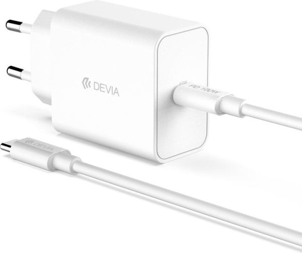 Devia Cargador 45W PD QC Con Cable Tipo C Blanco