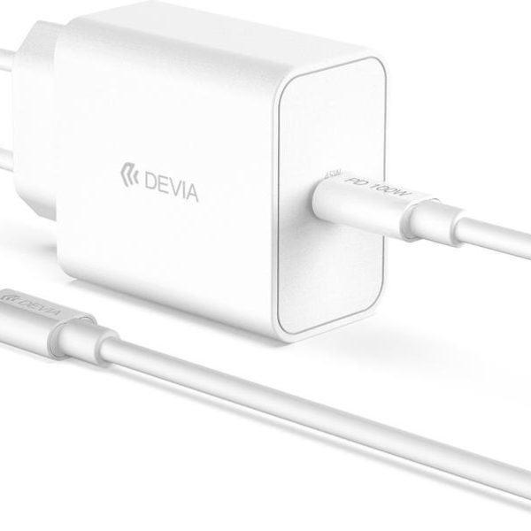 Devia Cargador 45W PD QC Con Cable Tipo C Blanco