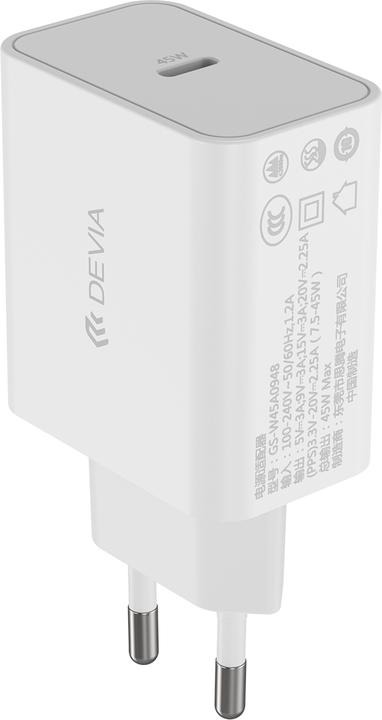 Devia Cargador 45W PD QC Con Cable Tipo C Blanco
