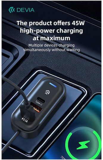 Devia Cargador de Auto PRO1 de 45 W y 3 A con carga rápida
