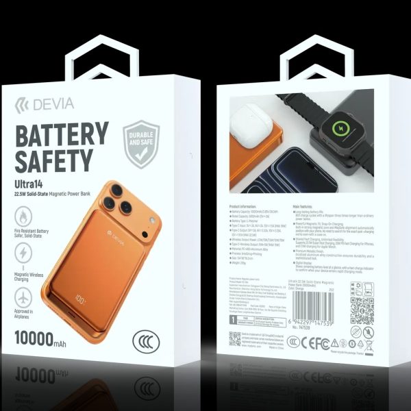 Power bank magnético de estado sólido DEVIA Ultra14 Series de 22,5 W (10 000 mAh) - Naranja