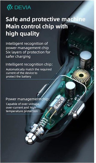 Devia Cargador de Auto PRO1 de 45 W y 3 A con carga rápida