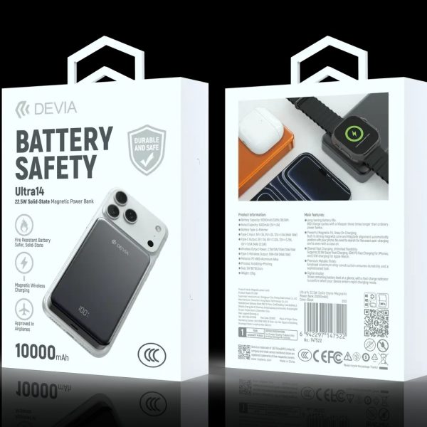 Power bank magnético de estado sólido DEVIA Ultra14 Series de 22,5 W (10 000 mAh) - Negro