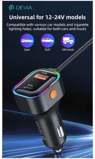 Devia Cargador de Auto PRO1 de 45 W y 3 A con carga rápida