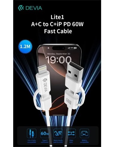 DEVIA Lite1 Cable A+C to C+iP PD 60W Fast Cable 7837